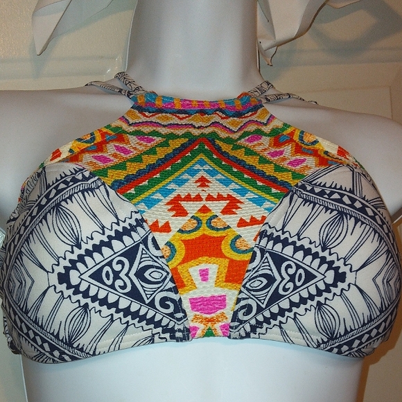 *NWOT* Beautiful Abstract Mayan Sun High Neck RIP CURL Bikini Top*10 - Picture 16 of 16